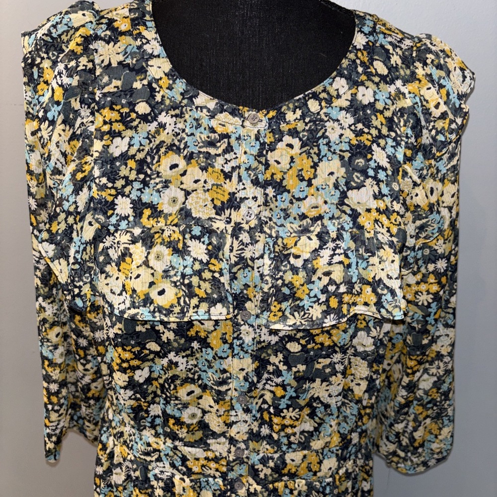 LOFT Womens Size XL Floral Maxi Shirt Dress  Button Front Cottagecore Flowy‎ - Picture 2 of 11